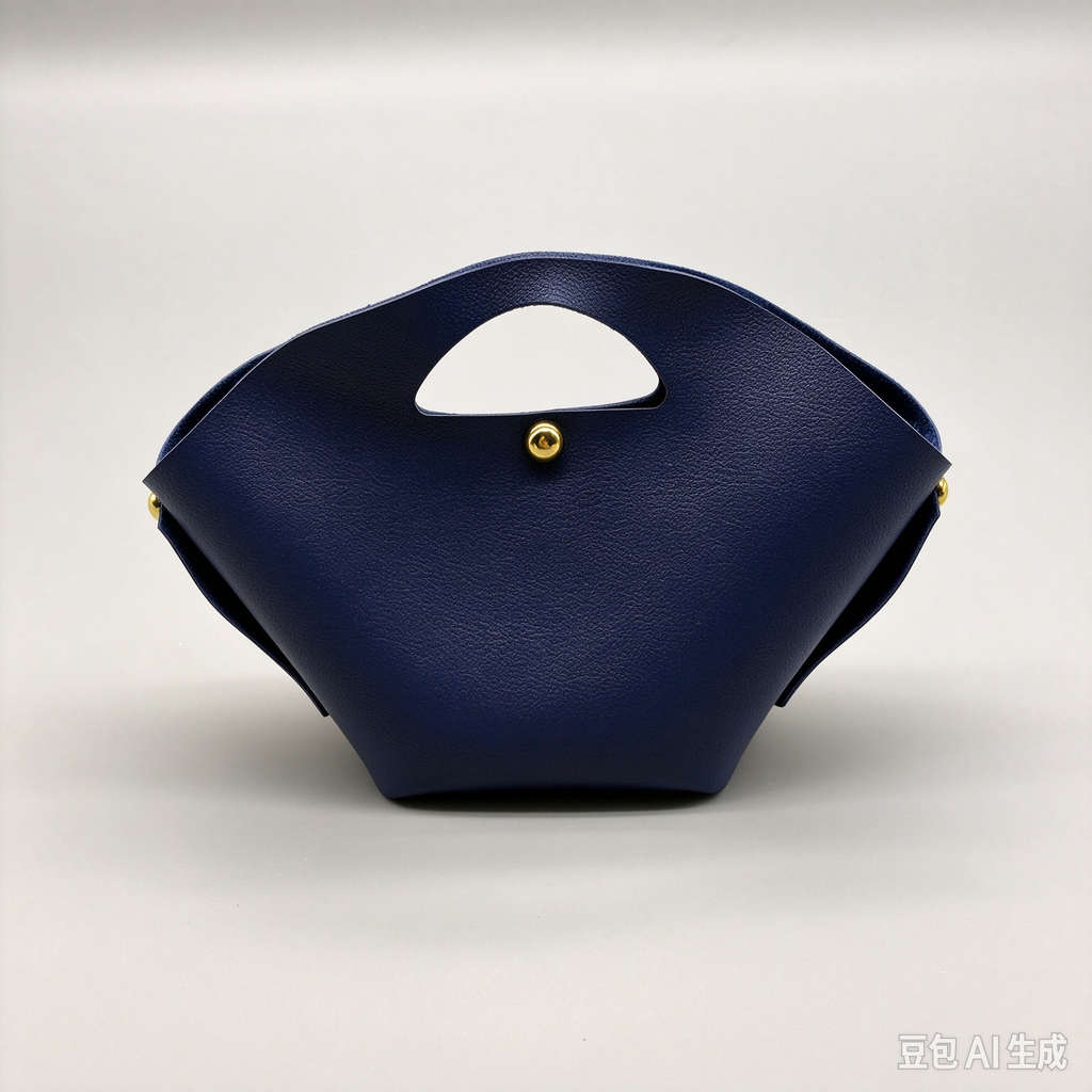 Navy Fan-Shaped Faux Leather Handle Pouch, Open Style Mini Gift Bag with Gold-Tone Studs for Wedding Favors, Bridal Shower, Party Candy & Guest Gifts