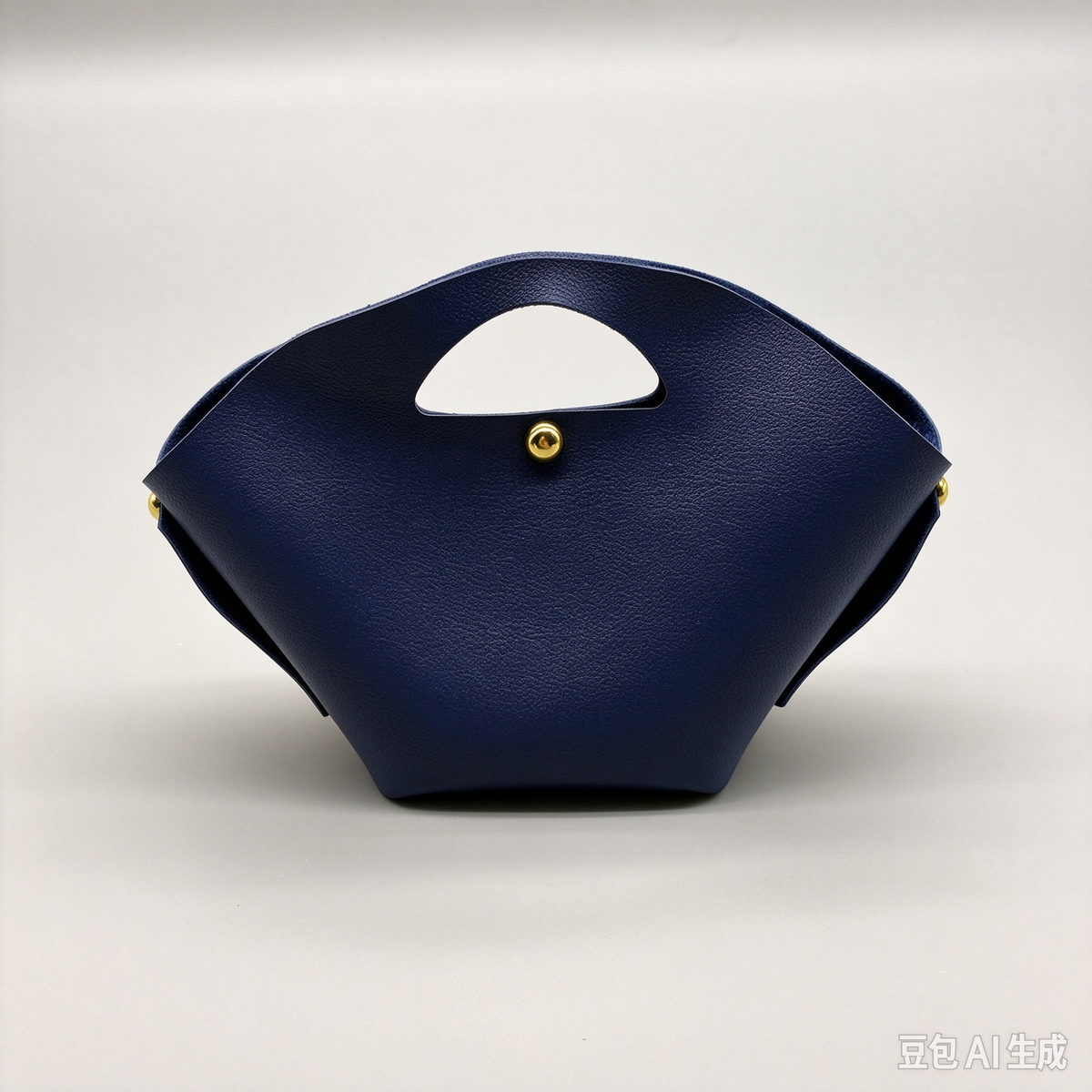 Navy Fan-Shaped Faux Leather Handle Pouch, Open Style Mini Gift Bag with Gold-Tone Studs for Wedding Favors, Bridal Shower, Party Candy & Guest Gifts