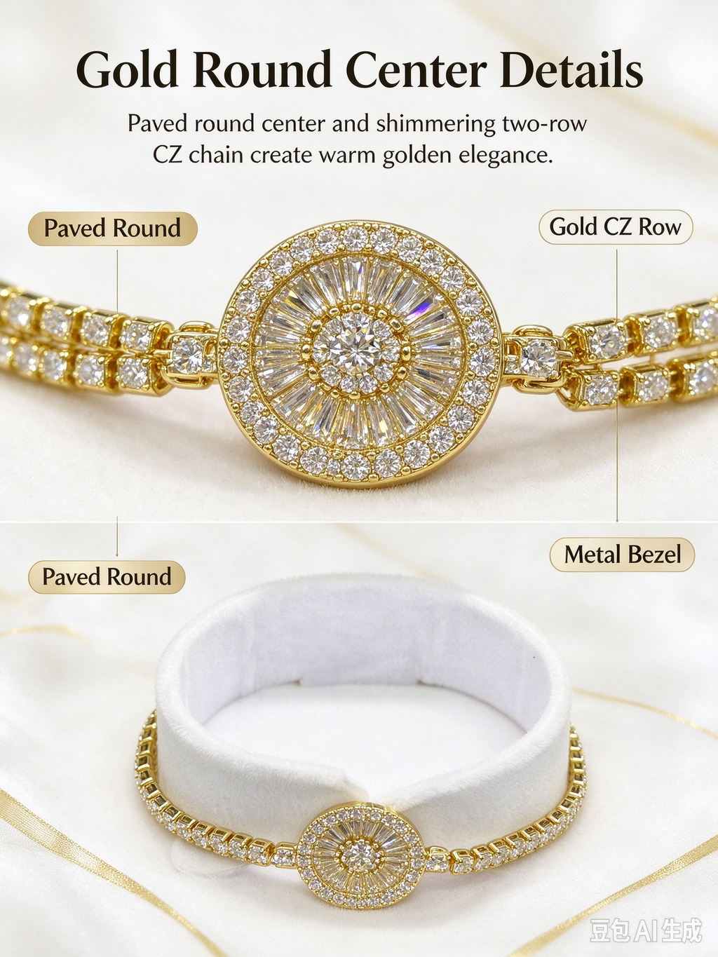 Gold Sunflower Tennis Bracelet, Vintage Radiant Zircon Statement Bracelet