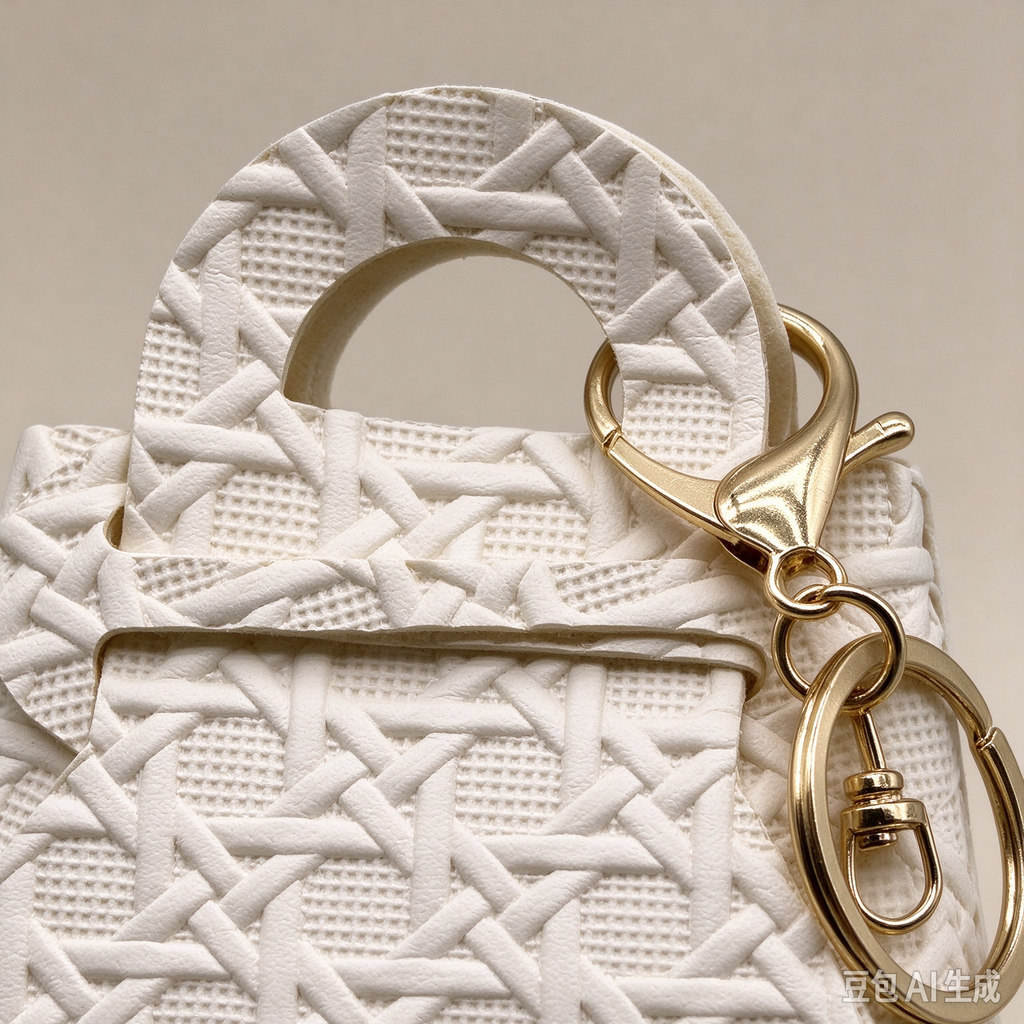 Beige Woven Top Handle Pouch, Elegant Mini Gift Bag with Gold-Tone Keyring for Wedding Favors, Bridal Shower, Party Candy & Guest Gifts