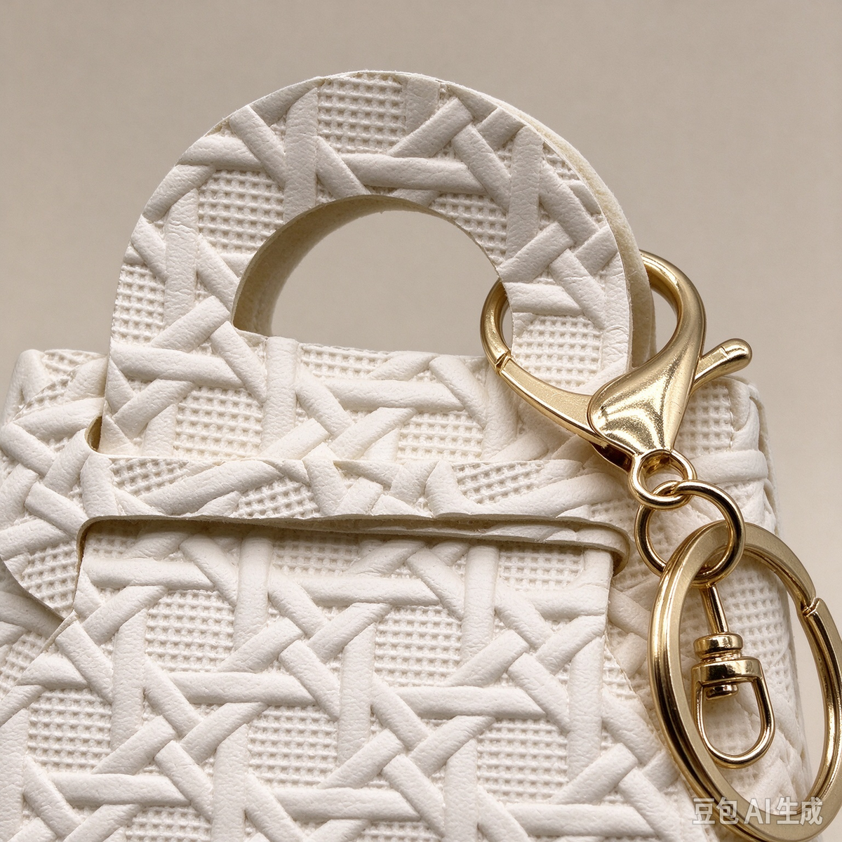 Beige Woven Top Handle Pouch, Elegant Mini Gift Bag with Gold-Tone Keyring for Wedding Favors, Bridal Shower, Party Candy & Guest Gifts