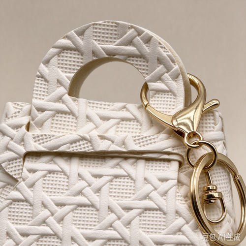 Beige Woven Top Handle Pouch, Elegant Mini Gift Bag with Gold-Tone Keyring for Wedding Favors, Bridal Shower, Party Candy & Guest Gifts