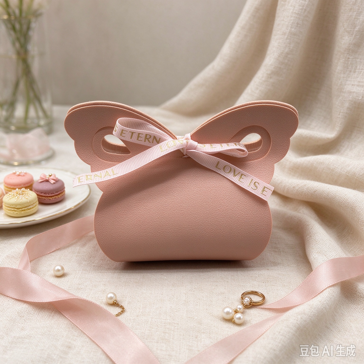Pink Butterfly Faux Leather Mini Pouch, Cute Ribbon Bow Small Gift Bag for Wedding Favors, Bridal Shower, Party Candy, Jewelry & Small Trinkets