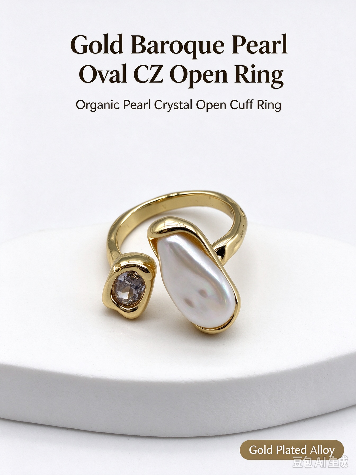Teardrop Baroque Pearl & CZ Asymmetric Wrap Ring