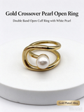 Intertwined Double Band Pearl Open Ring