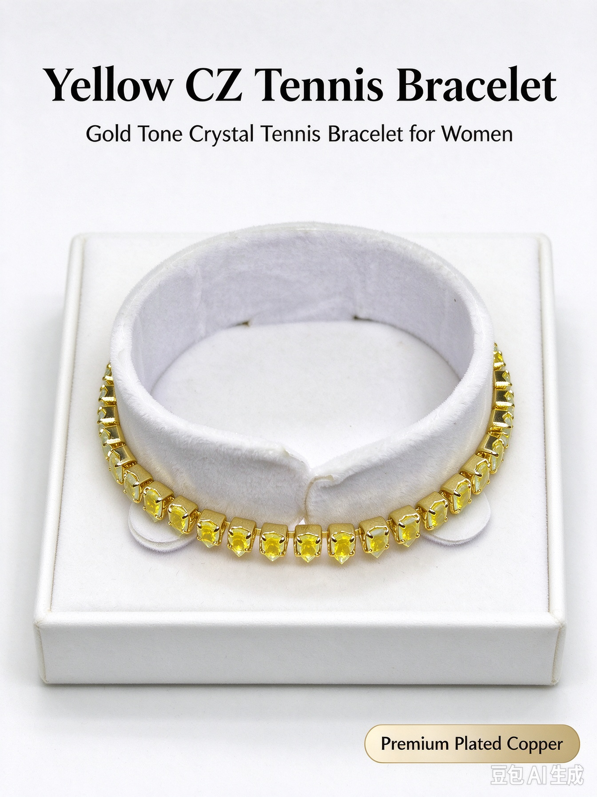 Yellow CZ Tennis Bracelet, Gold Tone Crystal Tennis Bracelet for Women