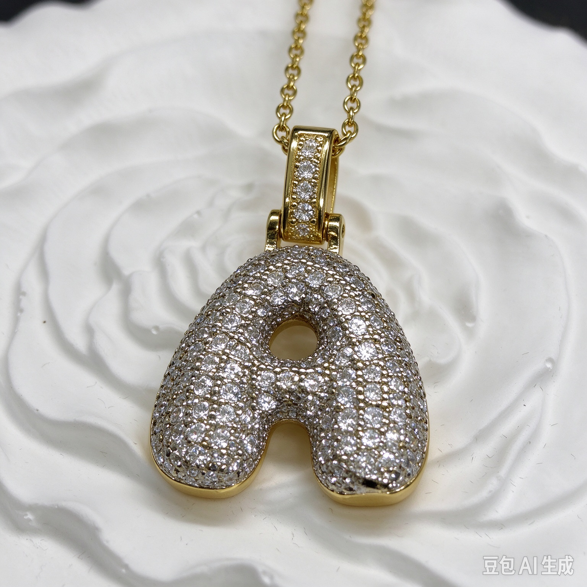 Gold Plated Bubble Letter A Necklace, Iced Out Rhinestone Initial Pendant, Personalized Letter Jewelry Gift