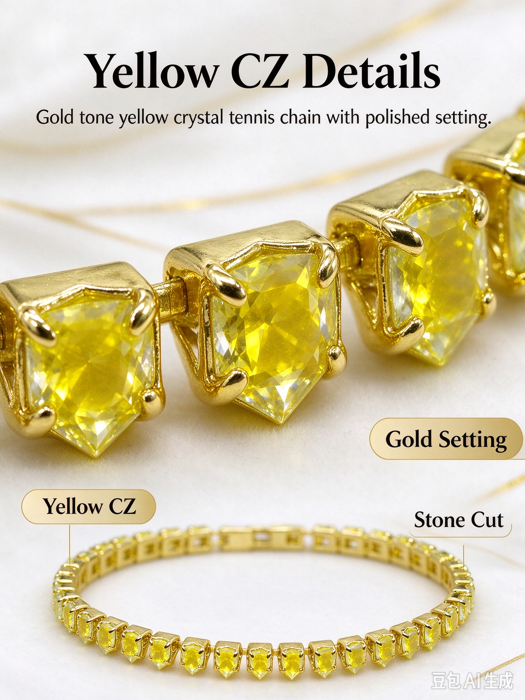 Yellow CZ Tennis Bracelet, Gold Tone Crystal Tennis Bracelet for Women