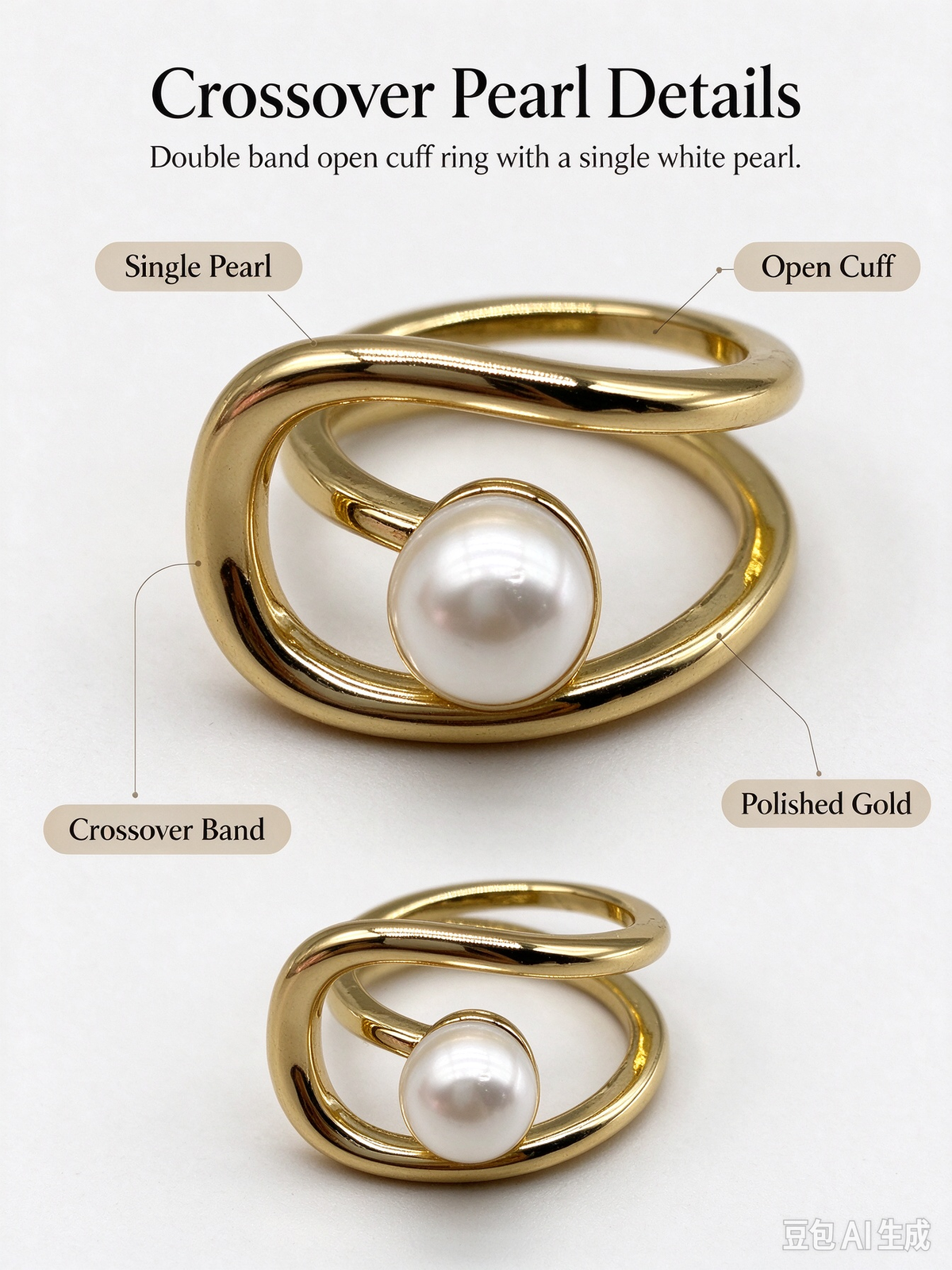 Intertwined Double Band Pearl Open Ring