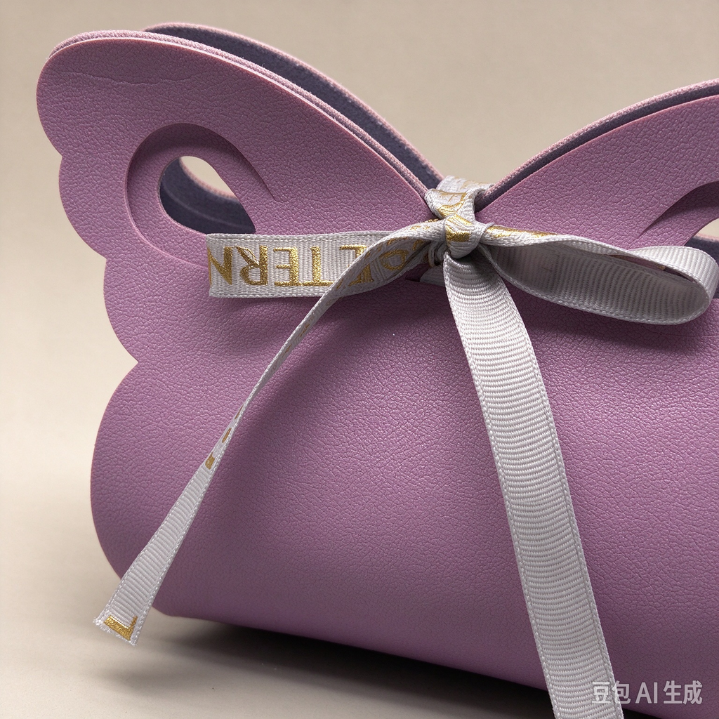 Dusty Purple Butterfly Faux Leather Mini Pouch, Ribbon Bow Small Gift Bag for Wedding Favors, Bridal Shower, Party Candy & Tiny Trinkets