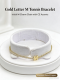 Gold Two-Strand Initial M Bracelet, Dual Chain Letter M Bracelet with Crystal & Tiny Bead Chain