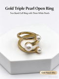 Spiral Triple Pearls Layered Open Ring