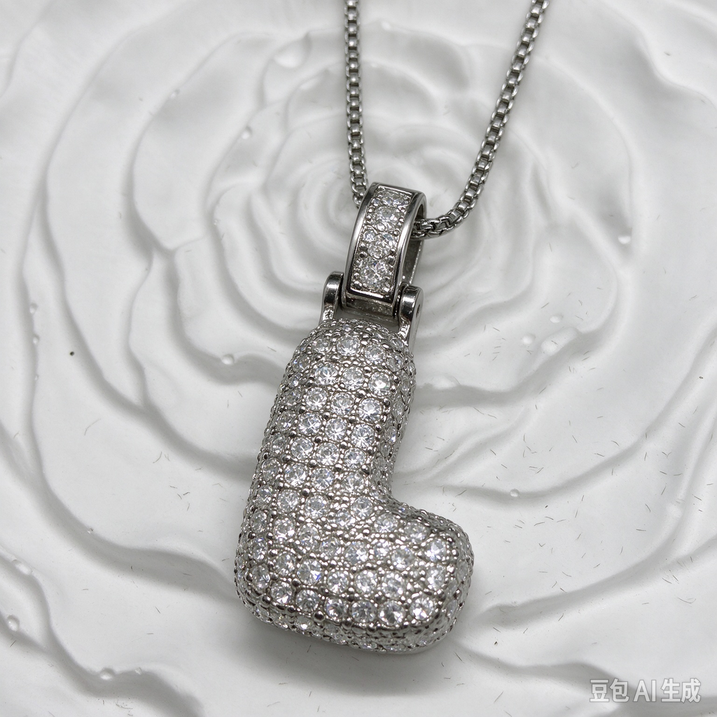Iced Out Bubble Letter L Necklace, Silver Rhinestone Initial L Pendant with Box Chain, Hip Hop Personalized Jewelry