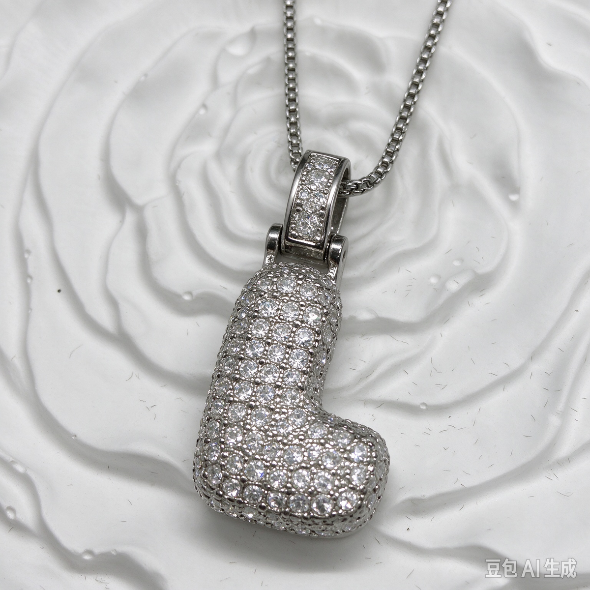 Iced Out Bubble Letter L Necklace, Silver Rhinestone Initial L Pendant with Box Chain, Hip Hop Personalized Jewelry