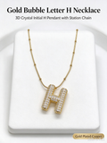 Gold Bubble Letter H Necklace, Full Pave CZ Bold Initial H Pendant with Beaded Snake Chain