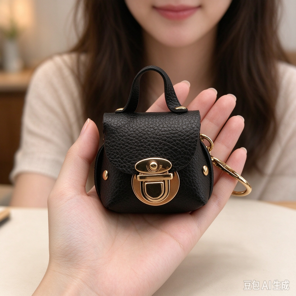 Black PU Keyring Pouch, Compact Mini Bag with Gold-Tone Lock for Everyday Use, Wedding Favors, Bridal Shower & Guest Gifts