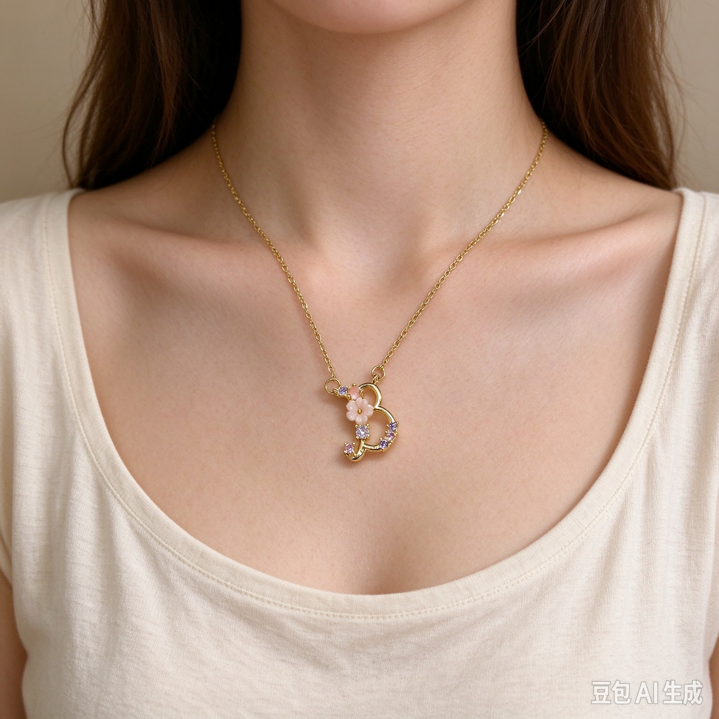 Dainty Gold Floral Letter B Initial Necklace, Pink Flower & Multicolor Crystal Pendant, Romantic Women Jewelry Gift
