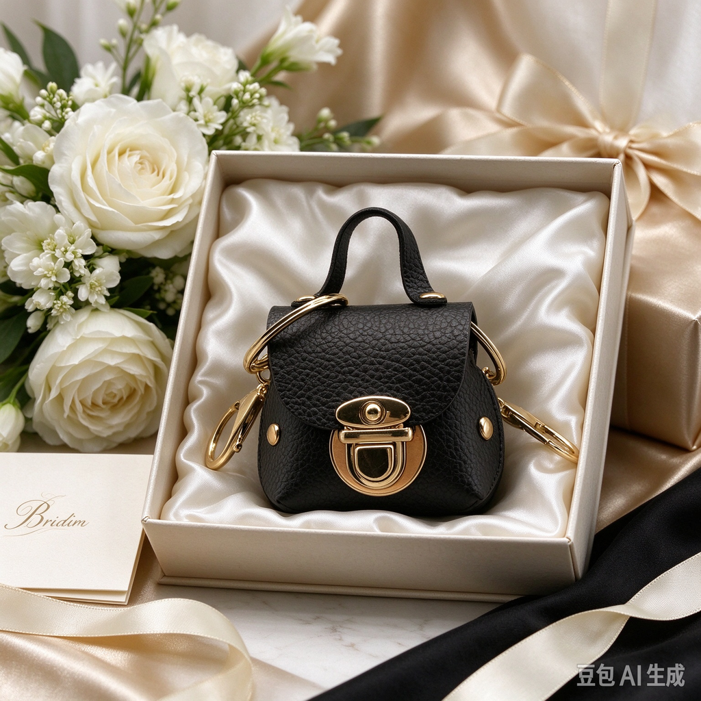 Black PU Keyring Pouch, Compact Mini Bag with Gold-Tone Lock for Everyday Use, Wedding Favors, Bridal Shower & Guest Gifts