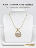 Gold Teardrop Frame Cluster CZ Necklace, Mixed Size Crystal Teardrop Pendant with Snake Chain