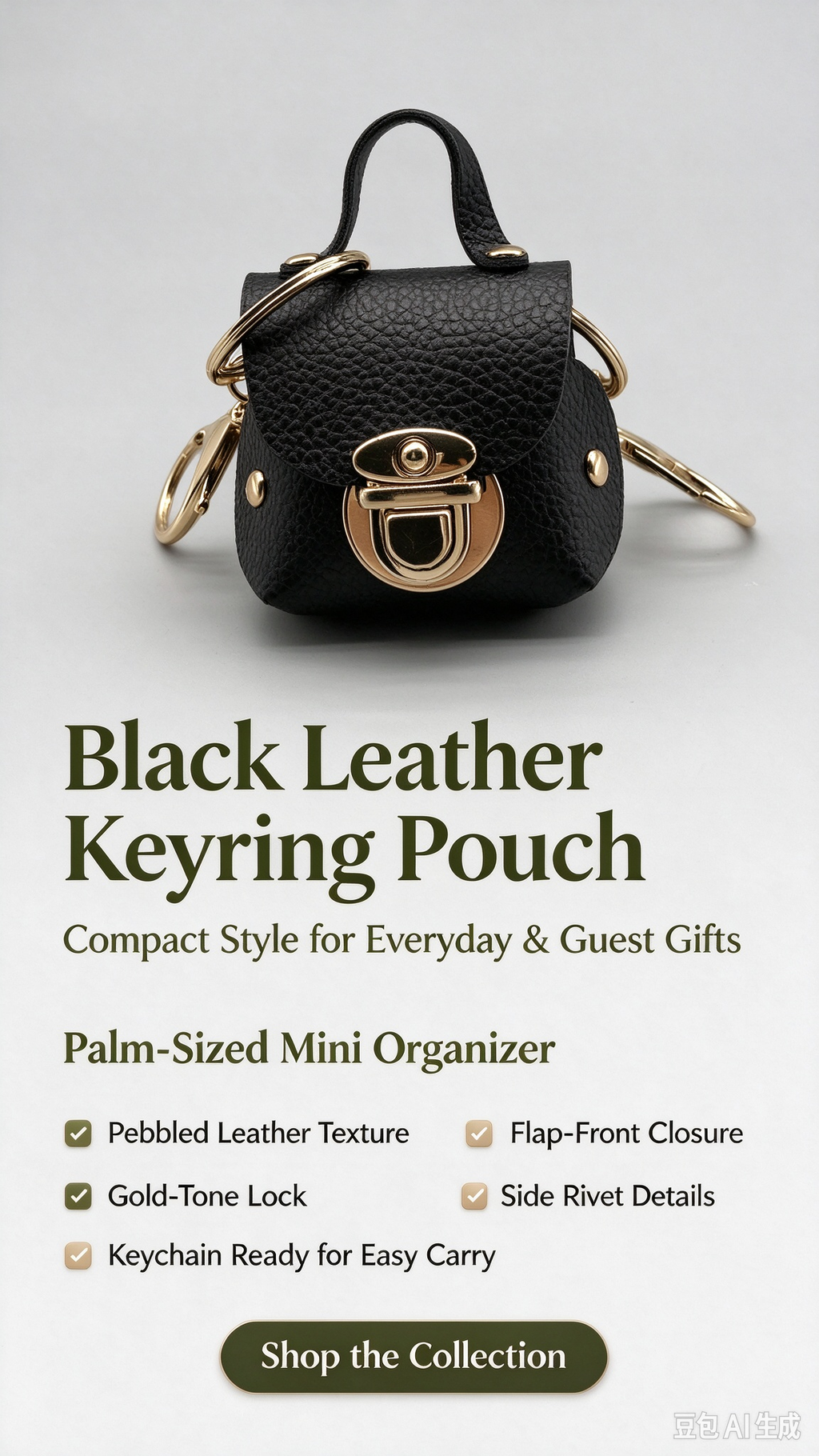 Black PU Keyring Pouch, Compact Mini Bag with Gold-Tone Lock for Everyday Use, Wedding Favors, Bridal Shower & Guest Gifts
