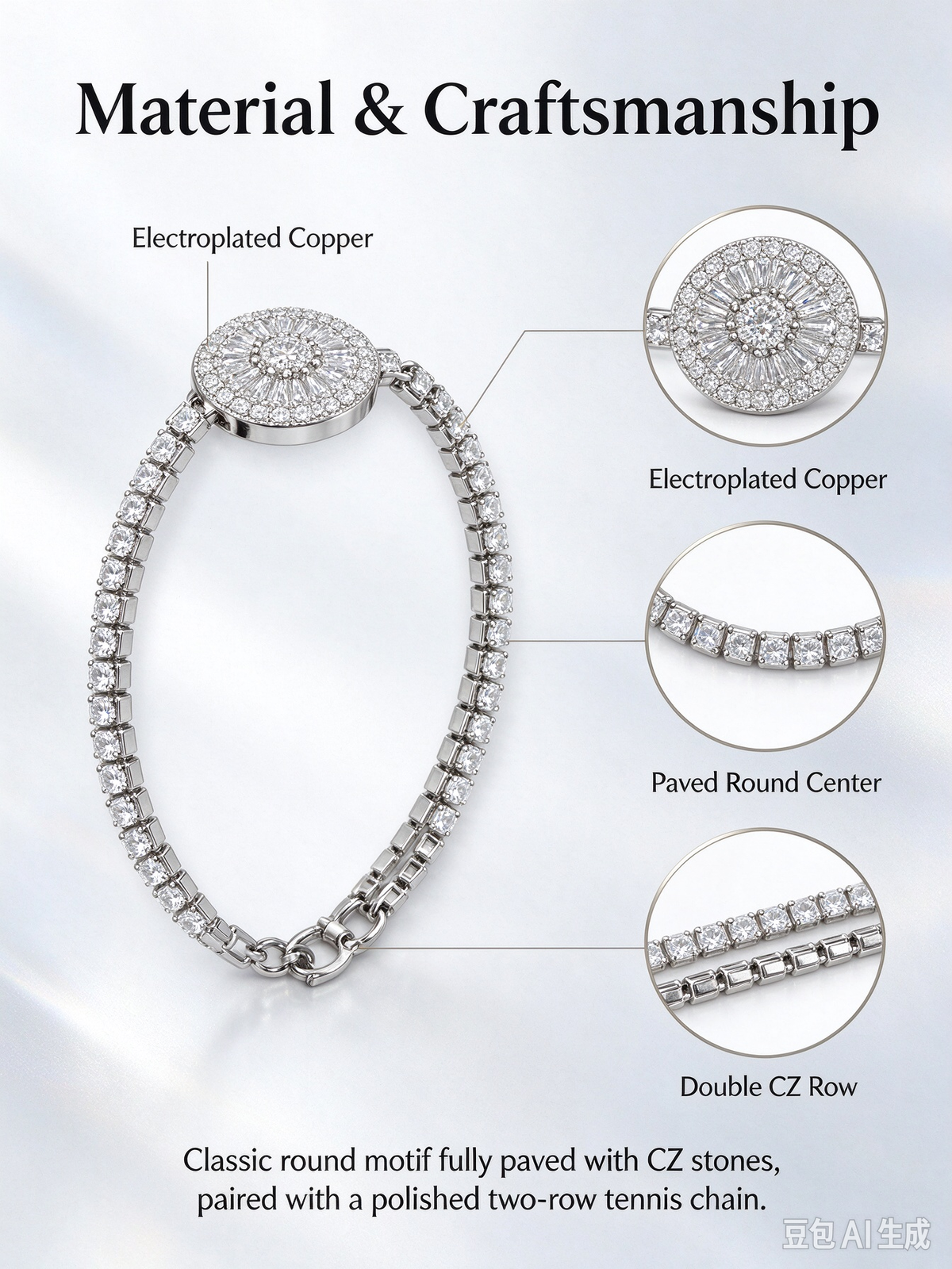 Silver Sunflower Tennis Bracelet, Radiant Full Paved Zircon Statement Bracelet