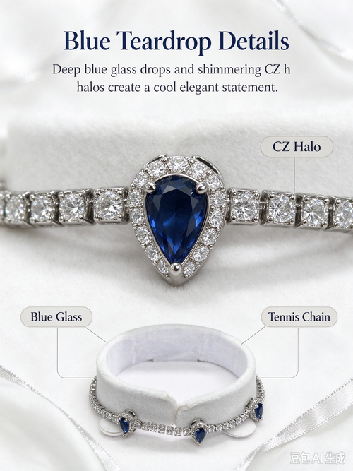 Blue Teardrop Cluster Tennis Bracelet, Luxury Deep Blue Crystal Zircon Bracelet