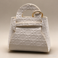 Beige Press Pattern Top Handle Pouch, Elegant Mini Gift Bag with Gold-Tone Ring for Wedding Favors, Bridal Shower, Party Candy & Guest Gifts