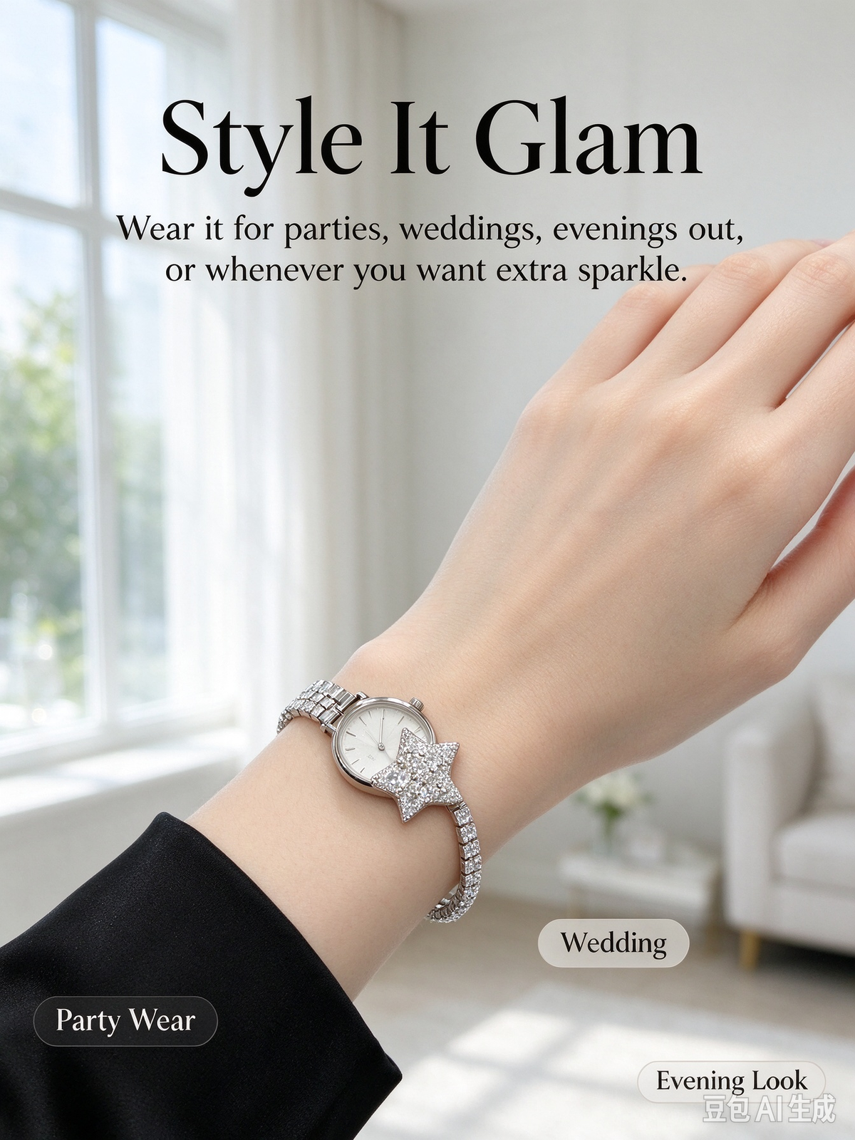 Sparkling Star Tennis Bracelet, Full Paved Cubic Zirconia Statement Bracelet