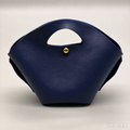 Navy Fan-Shaped Faux Leather Handle Pouch, Open Style Mini Gift Bag with Gold-Tone Studs for Wedding Favors, Bridal Shower, Party Candy & Guest Gifts