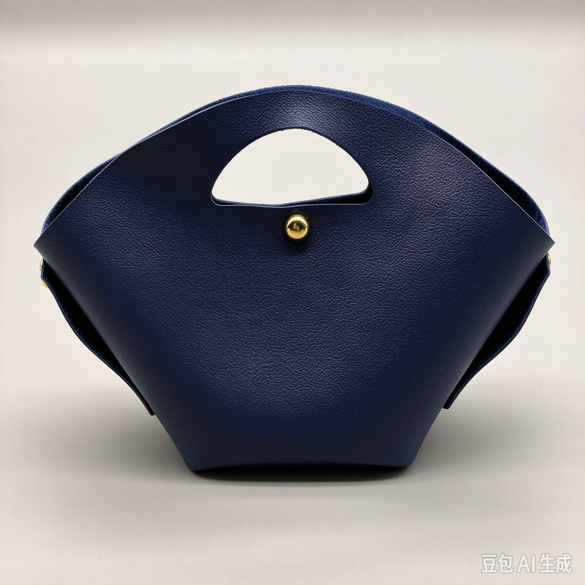 Navy Fan-Shaped Faux Leather Handle Pouch, Open Style Mini Gift Bag with Gold-Tone Studs for Wedding Favors, Bridal Shower, Party Candy & Guest Gifts