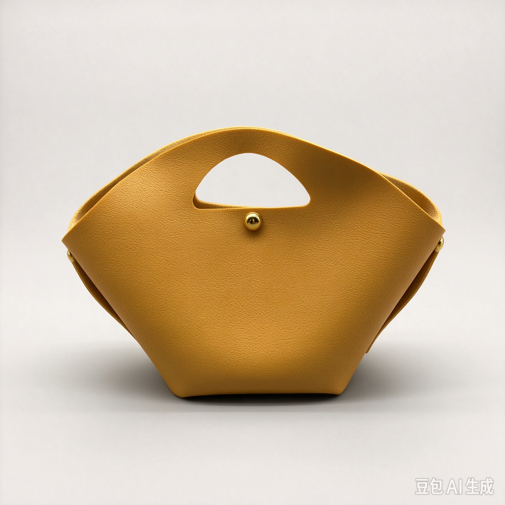 Mustard Yellow Fan-Shaped Faux Leather Handle Pouch, Open Style Mini Gift Bag with Gold-Tone Studs for Wedding Favors, Bridal Shower, Party Candy & Guest Gifts