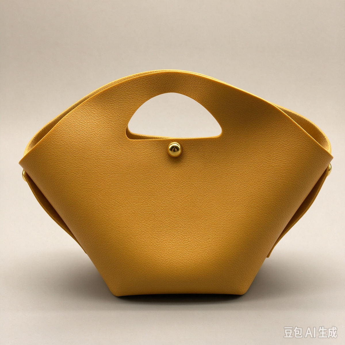 Mustard Yellow Fan-Shaped Faux Leather Handle Pouch, Open Style Mini Gift Bag with Gold-Tone Studs for Wedding Favors, Bridal Shower, Party Candy & Guest Gifts