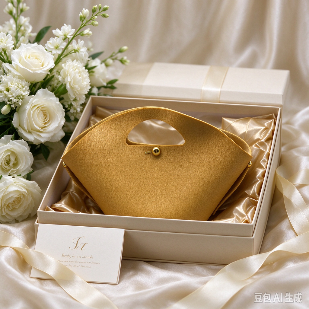 Mustard Yellow Fan-Shaped Faux Leather Handle Pouch, Open Style Mini Gift Bag with Gold-Tone Studs for Wedding Favors, Bridal Shower, Party Candy & Guest Gifts