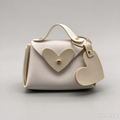 Elegant White Heart Charm Faux Leather Handle Pouch, Mini Gift Bag with Heart Flap and Gold-Tone Hardware for Wedding Favors, Bridal Shower, Party Candy & Guest Gifts