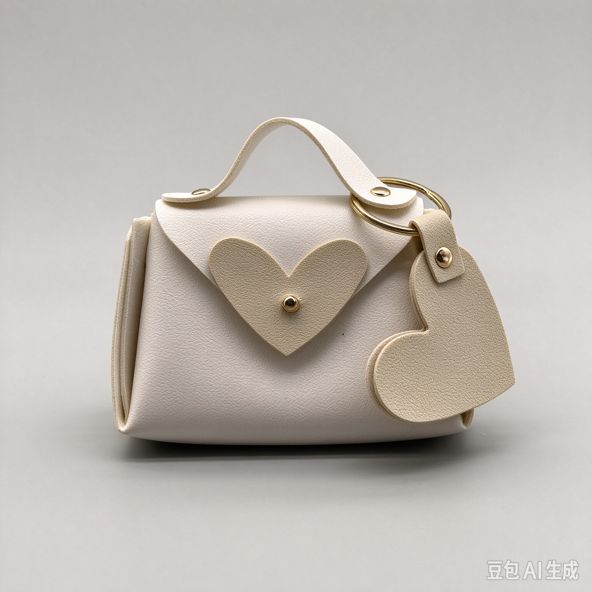 Elegant White Heart Charm Faux Leather Handle Pouch, Mini Gift Bag with Heart Flap and Gold-Tone Hardware for Wedding Favors, Bridal Shower, Party Candy & Guest Gifts