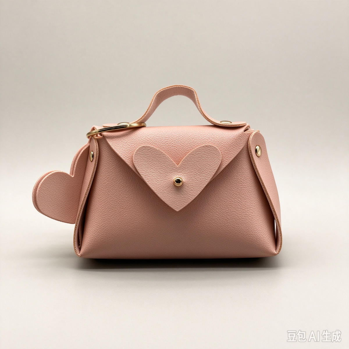 Pink Heart Charm Faux Leather Handle Pouch, Mini Gift Bag with Heart Flap and Gold-Tone Hardware for Wedding Favors, Bridal Shower, Party Candy & Guest Gifts