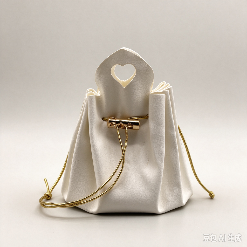 Elegant White Heart Handle Drawstring Pouch, Romantic Mini Gift Bag with Gold-Tone Hardware for Wedding Favors, Bridal Shower, Party Candy & Guest Gifts