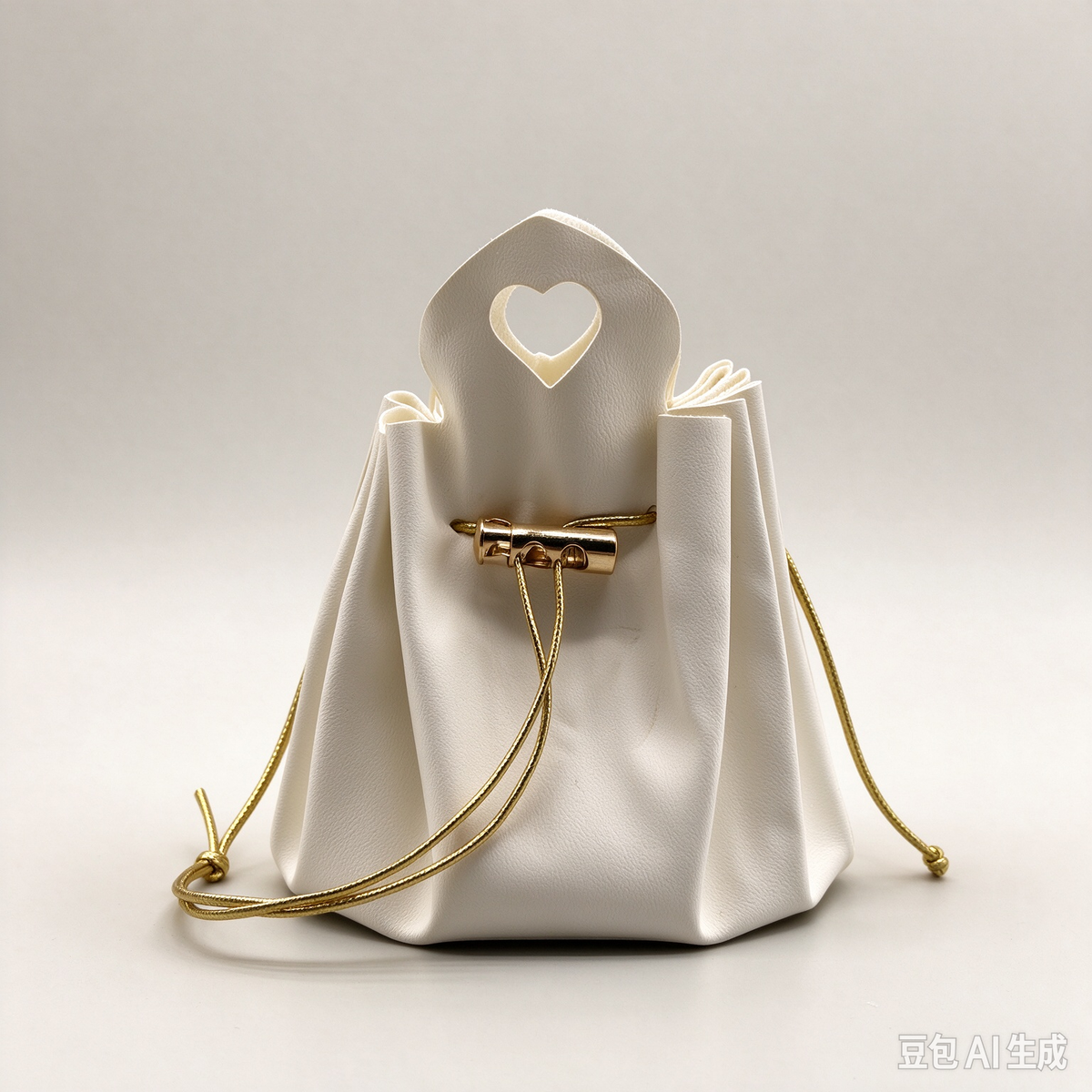 Elegant White Heart Handle Drawstring Pouch, Romantic Mini Gift Bag with Gold-Tone Hardware for Wedding Favors, Bridal Shower, Party Candy & Guest Gifts
