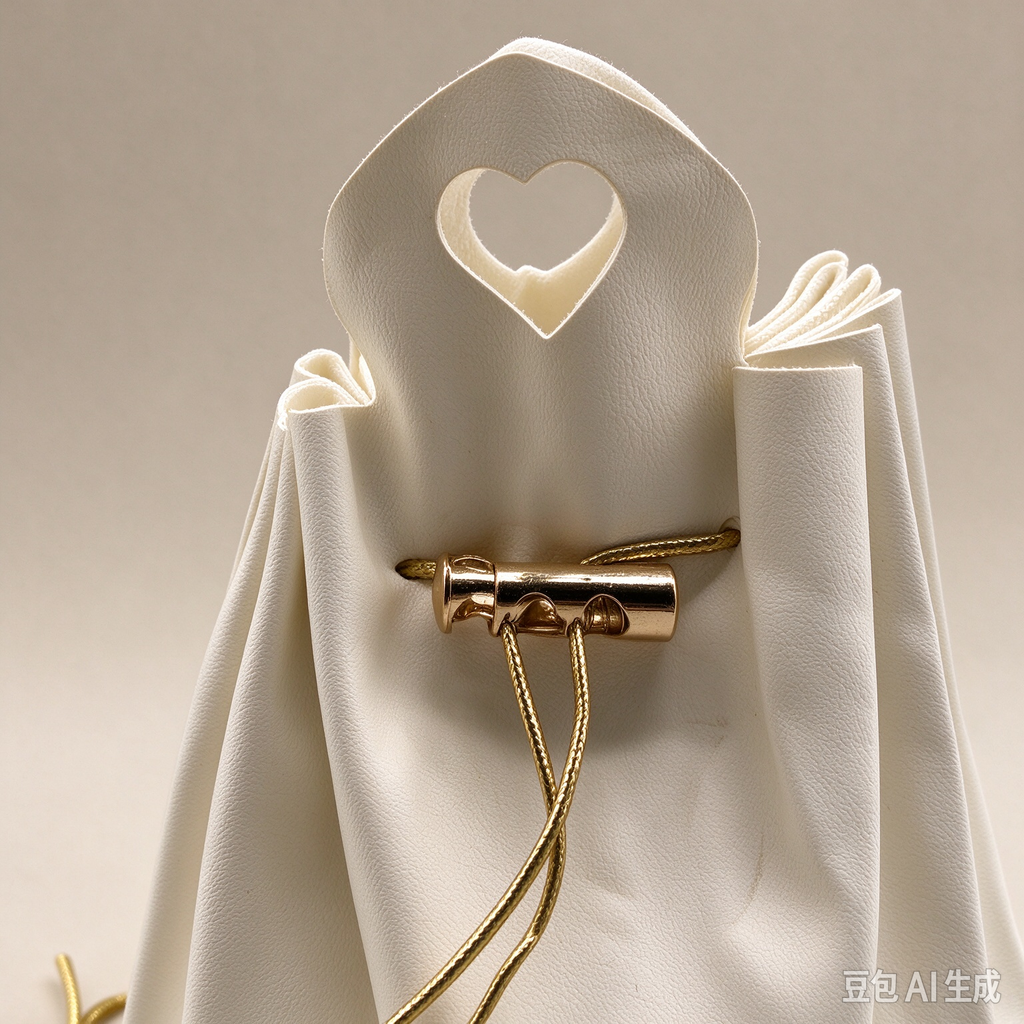 Elegant White Heart Handle Drawstring Pouch, Romantic Mini Gift Bag with Gold-Tone Hardware for Wedding Favors, Bridal Shower, Party Candy & Guest Gifts