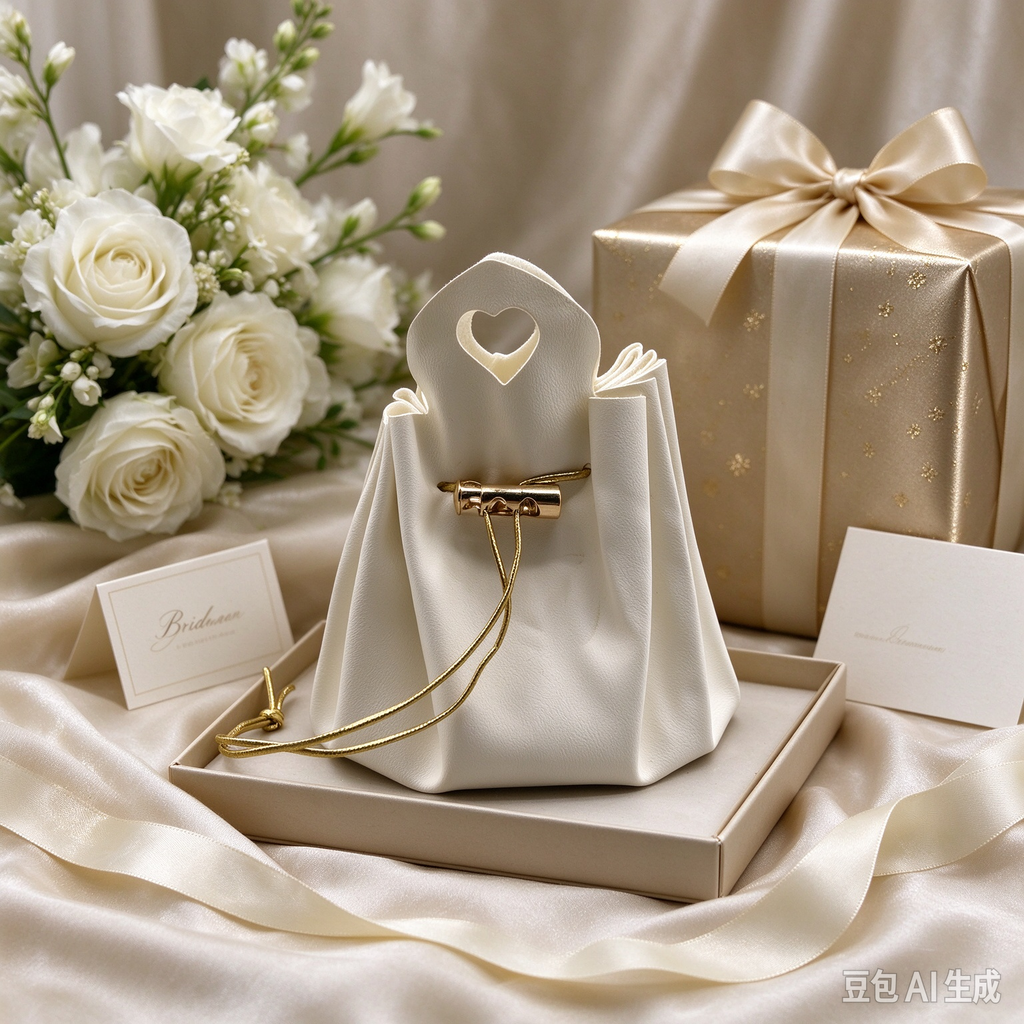 Elegant White Heart Handle Drawstring Pouch, Romantic Mini Gift Bag with Gold-Tone Hardware for Wedding Favors, Bridal Shower, Party Candy & Guest Gifts