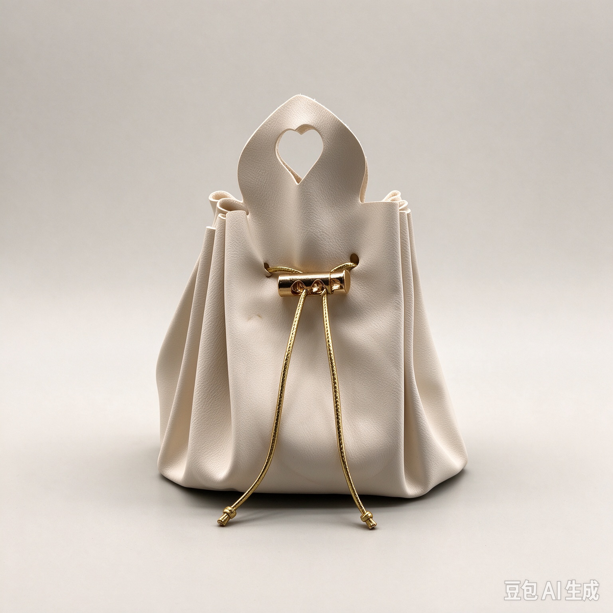 Beige Heart Handle Drawstring Pouch, Romantic Mini Gift Bag with Gold-Tone Hardware for Wedding Favors, Bridal Shower, Party Candy & Guest Gifts