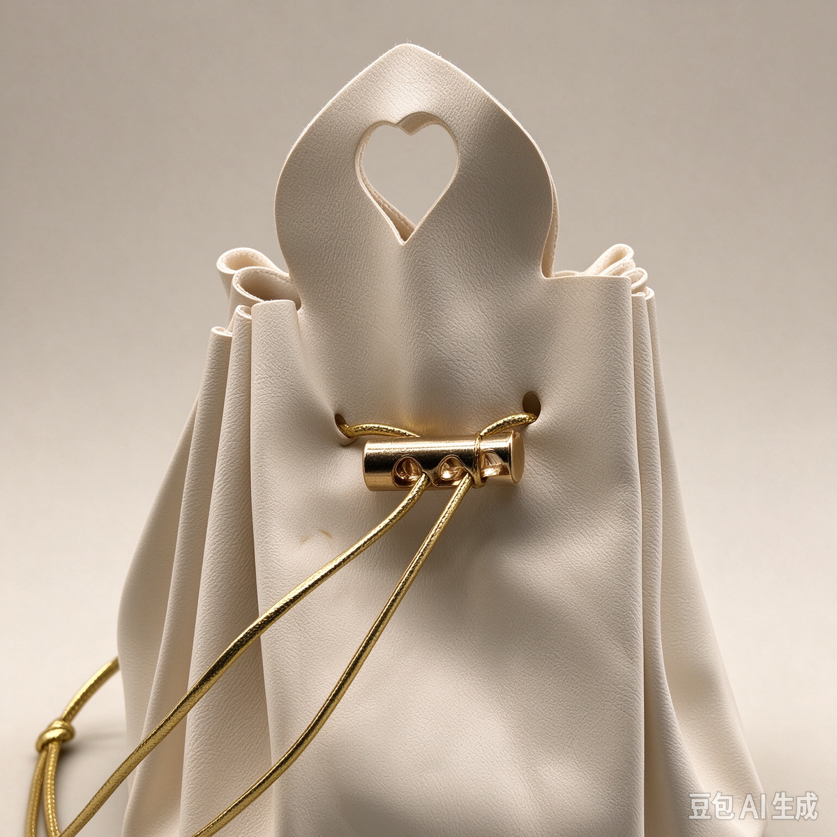Beige Heart Handle Drawstring Pouch, Romantic Mini Gift Bag with Gold-Tone Hardware for Wedding Favors, Bridal Shower, Party Candy & Guest Gifts
