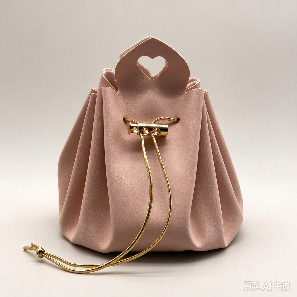 Pink Heart Handle Drawstring Pouch, Romantic Mini Gift Bag with Gold-Tone Hardware for Wedding Favors, Bridal Shower, Party Candy & Guest Gifts