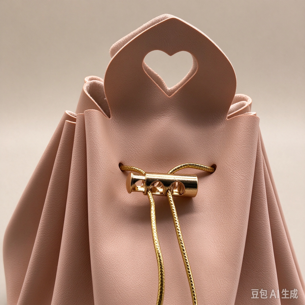 Pink Heart Handle Drawstring Pouch, Romantic Mini Gift Bag with Gold-Tone Hardware for Wedding Favors, Bridal Shower, Party Candy & Guest Gifts