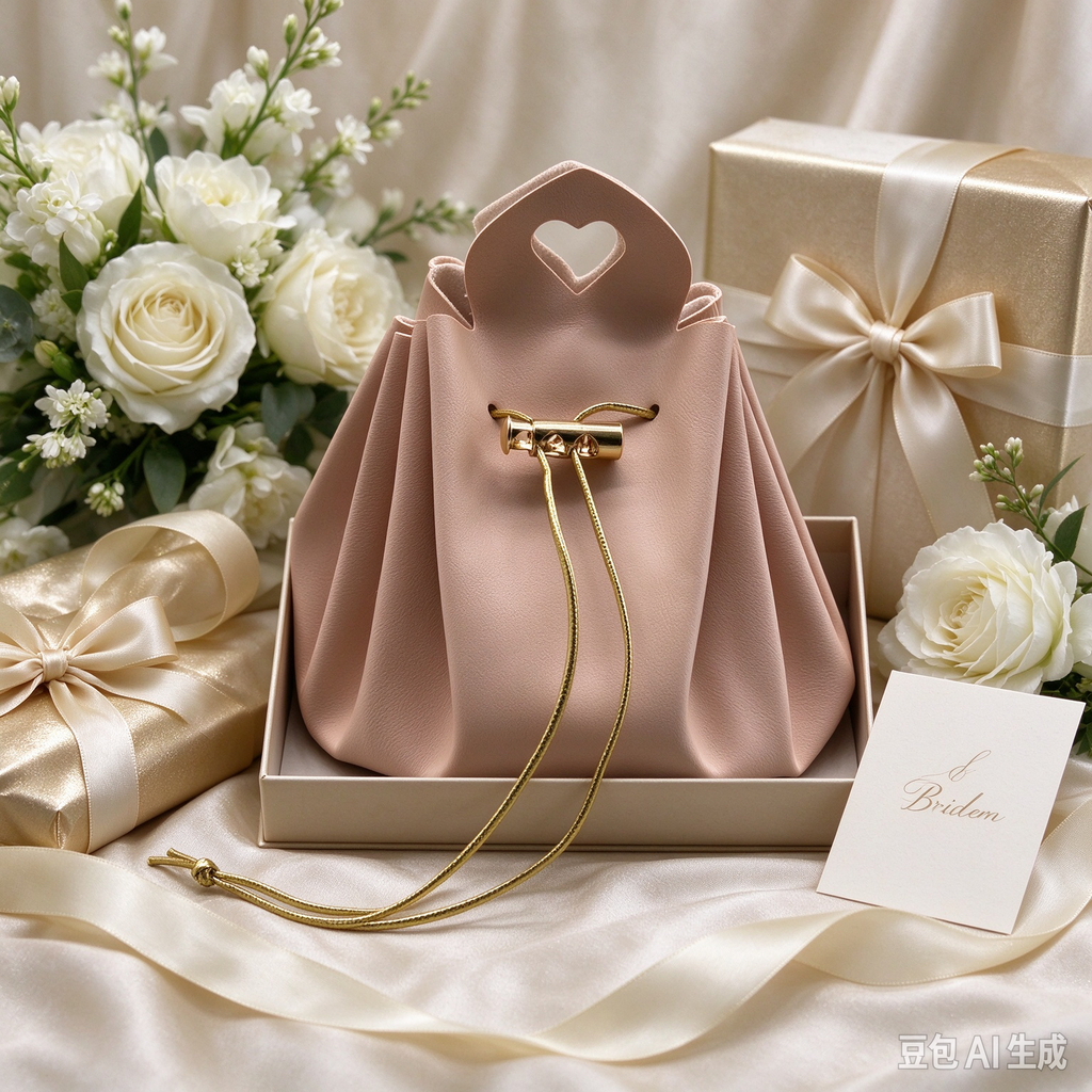 Pink Heart Handle Drawstring Pouch, Romantic Mini Gift Bag with Gold-Tone Hardware for Wedding Favors, Bridal Shower, Party Candy & Guest Gifts