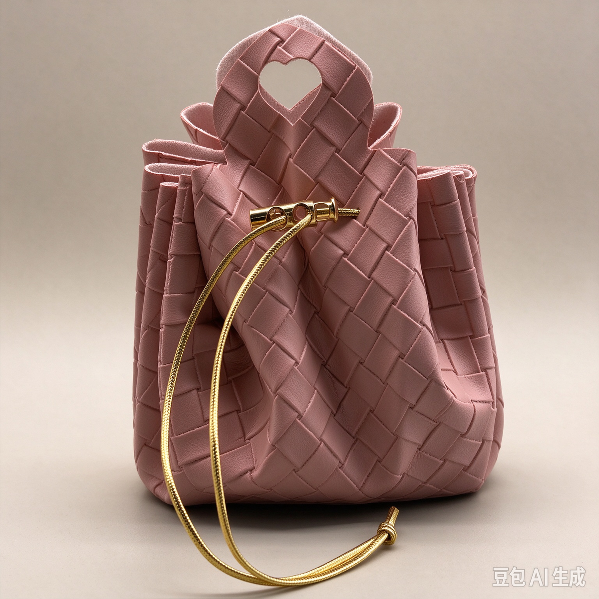 Pink Woven Heart Handle  Pouch, Romantic Mini Gift Bag with Gold-Tone Hardware for Wedding Favors, Bridal Shower, Party Candy & Guest Gifts