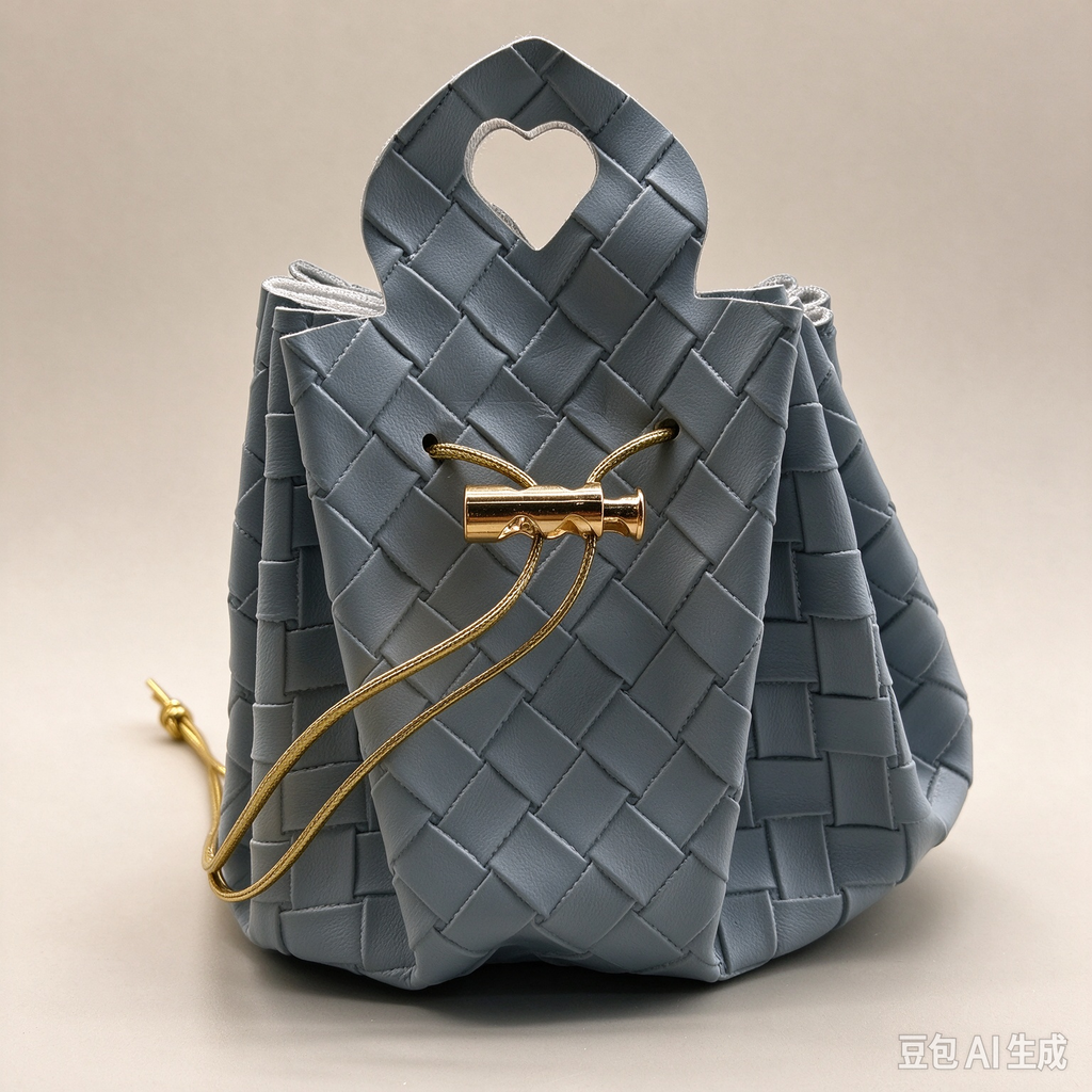 Gray-Blue Woven Heart Handle Pouch, Elegant Mini Gift Bag with Gold-Tone Hardware for Wedding Favors, Bridal Shower, Party Candy & Guest Gifts