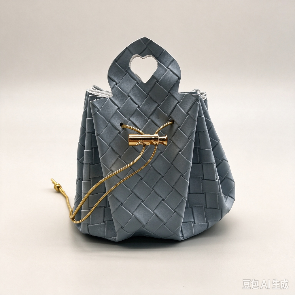 Gray-Blue Woven Heart Handle Pouch, Elegant Mini Gift Bag with Gold-Tone Hardware for Wedding Favors, Bridal Shower, Party Candy & Guest Gifts