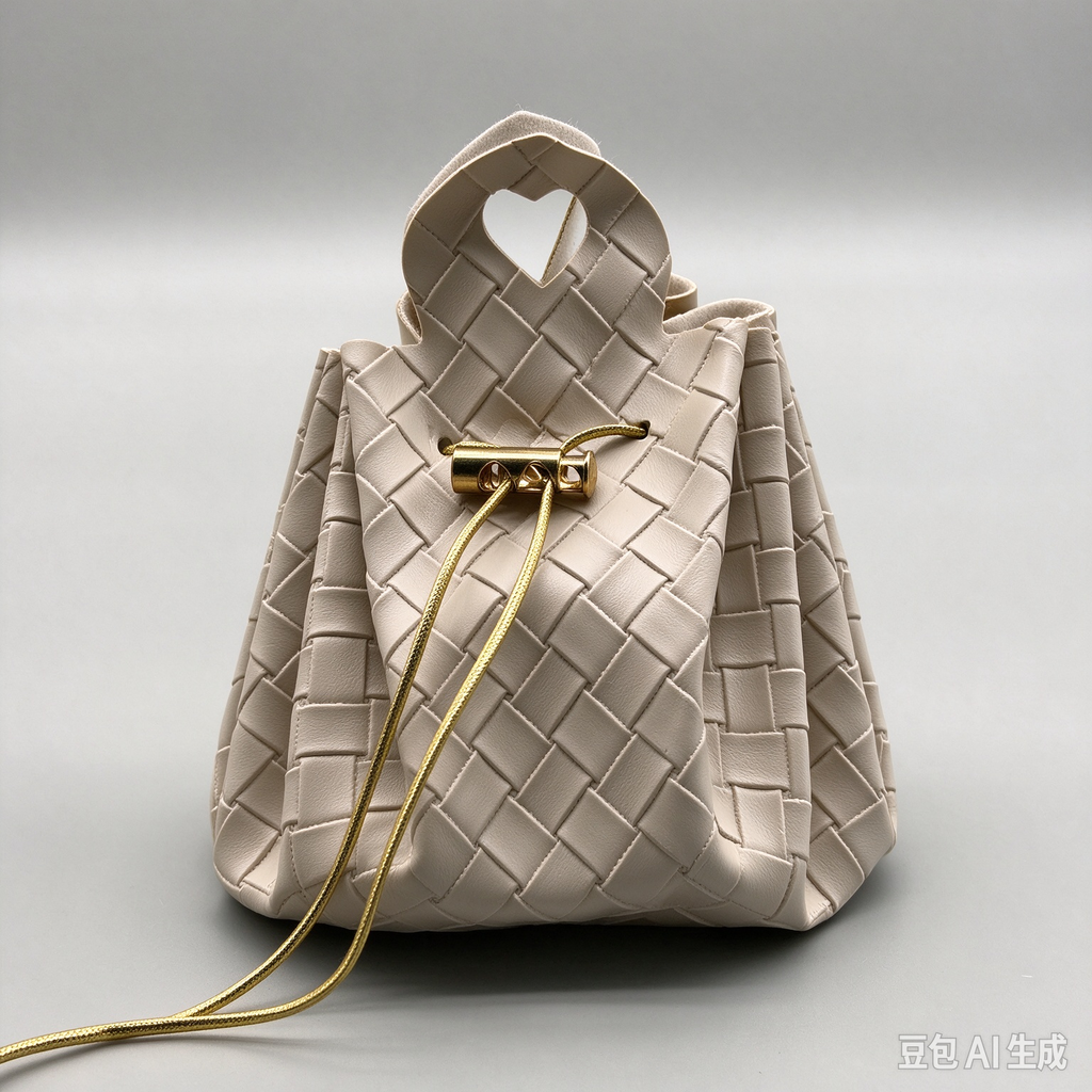 Khaki Woven Heart Handle Pouch, Elegant Mini Gift Bag with Gold-Tone Hardware for Wedding Favors, Bridal Shower, Party Candy & Guest Gifts