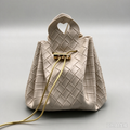 Khaki Woven Heart Handle Pouch, Elegant Mini Gift Bag with Gold-Tone Hardware for Wedding Favors, Bridal Shower, Party Candy & Guest Gifts